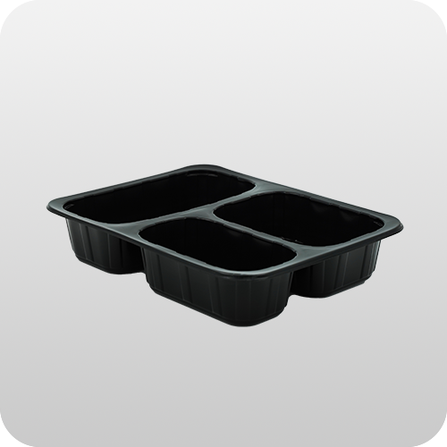 3 GÖZLÜ FT YEMEK KABI PP SİYAH/ŞEFFAF ÜSTTEN FOLYOLU